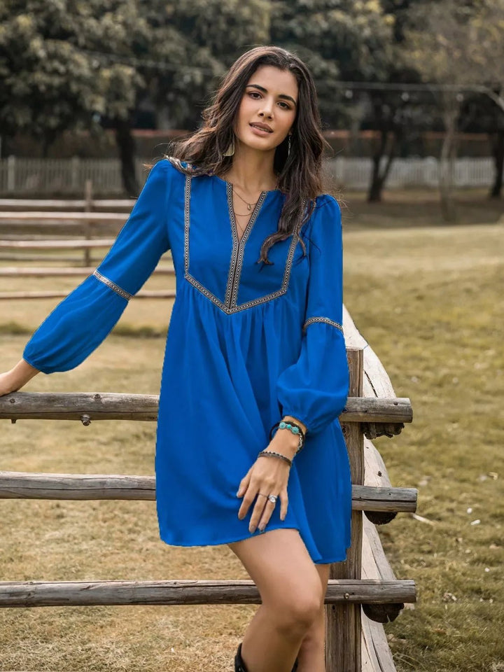 Color Block Long Sleeve Mini Dress - Trendy Dresses/Casual in Royal Blue for Women | The802Gypsy