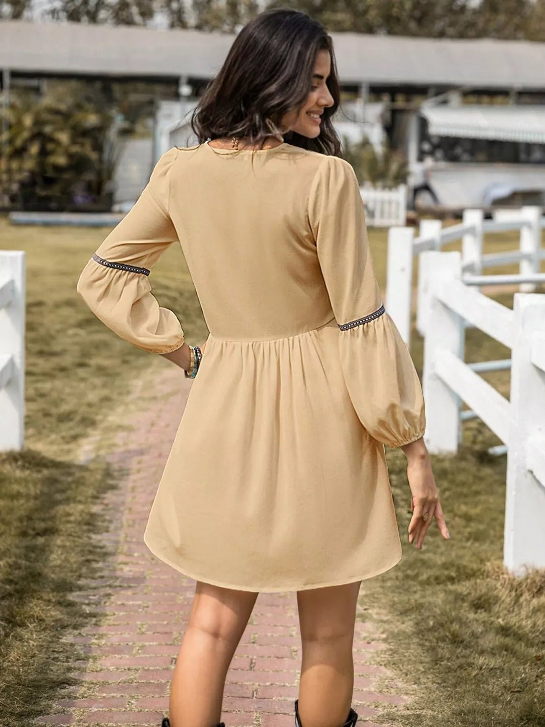 Color Block Long Sleeve Mini Dress - Trendy Dresses/Casual in Tan for Women | The802Gypsy