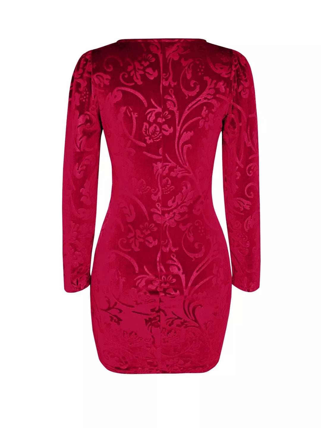 Red Velvet Long - Sleeve Bodycon Mini Dress - Trendy Dresses/Party Dress in Deep Red for Women | The802Gypsy