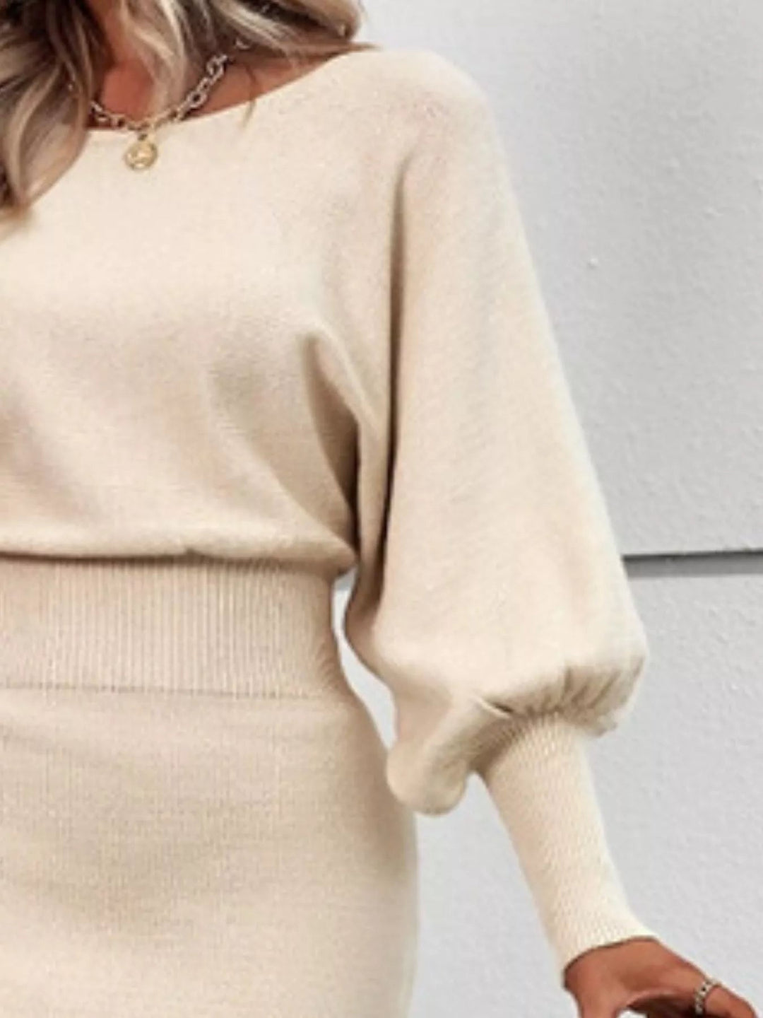 Lantern Sleeve Bodycon Sweater Dress - Trendy Dresses/Sweater Dress in Apricot for Women | The802Gypsy
