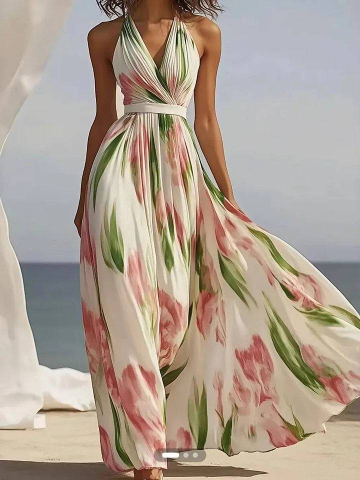 Floral Print Halter Neck Maxi Dress - Trendy Dress/Maxi dress in Floral for Women | The802Gypsy