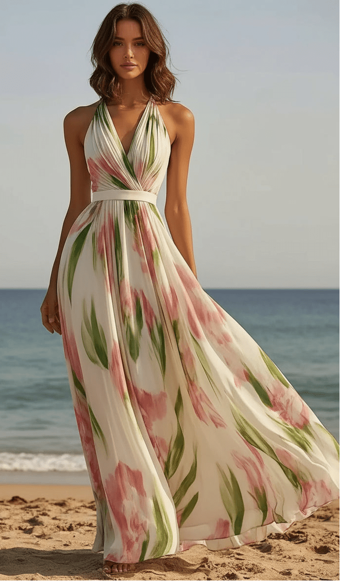 Floral Print Halter Neck Maxi Dress - Trendy Dress/Maxi dress in Floral for Women | The802Gypsy