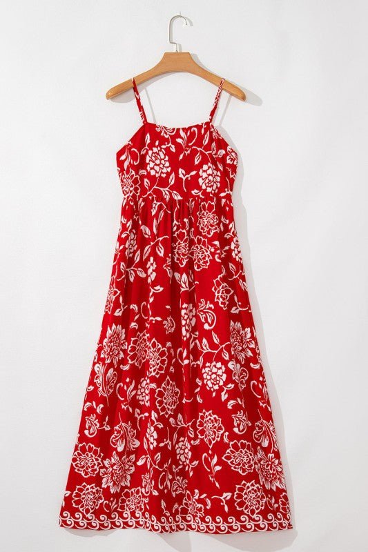 Red Floral Print Spaghetti Strap Empire Waist Maxi - Trendy Dress/Maxi dress in Red for Women | The802Gypsy