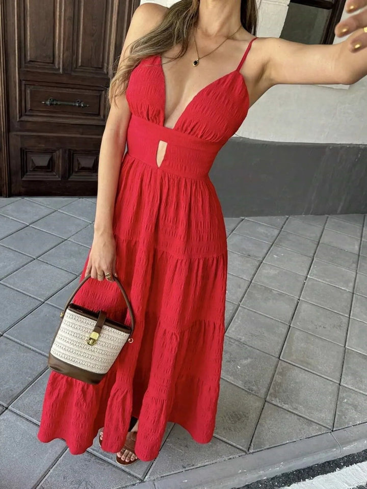 Tiered Front Cutout Maxi Dress - Trendy Dress/Maxi dress in Red for Women | The802Gypsy