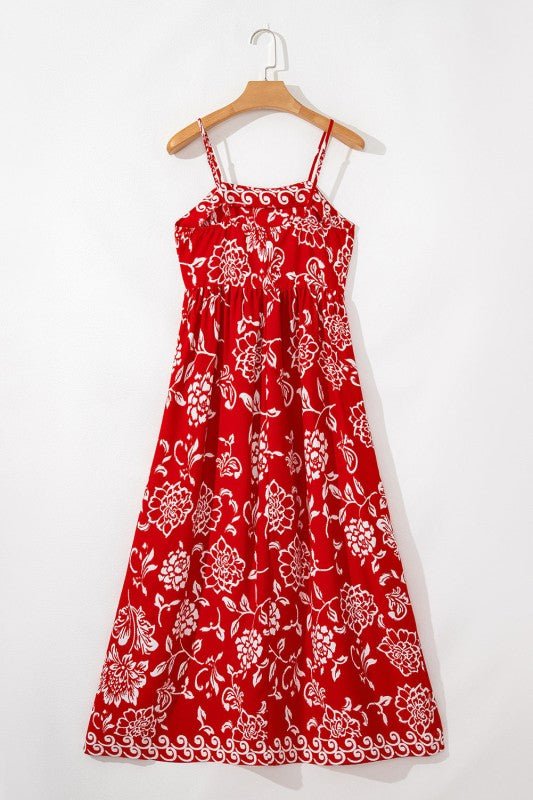 Red Floral Print Spaghetti Strap Empire Waist Maxi - Trendy Dress/Maxi dress in Red for Women | The802Gypsy