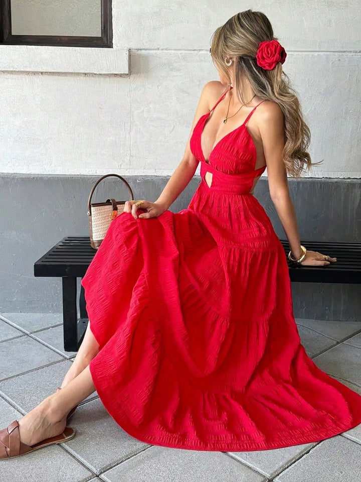 Tiered Front Cutout Maxi Dress - Trendy Dress/Maxi dress in Red for Women | The802Gypsy