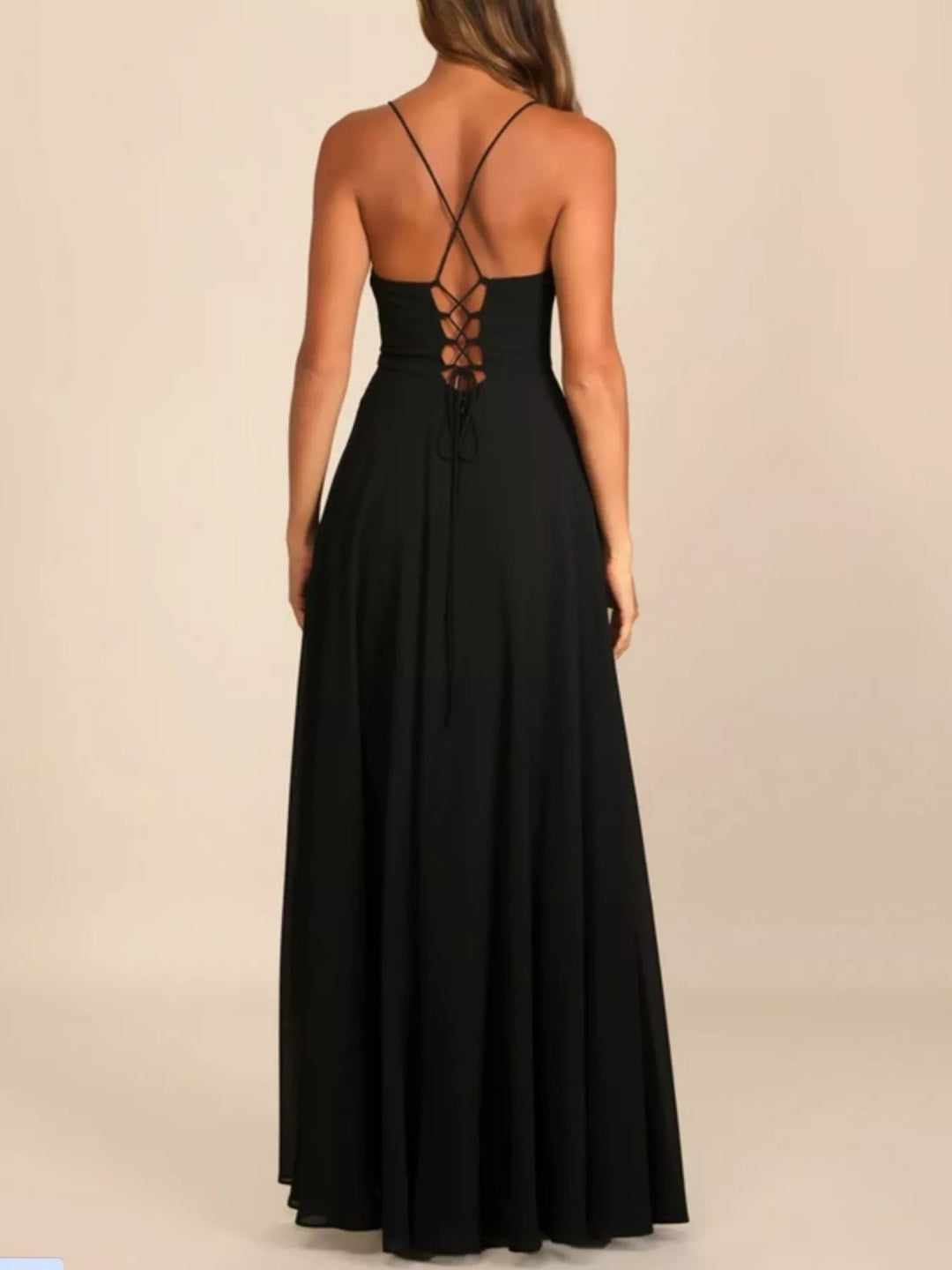 Slit Cowl Neck Lace - Up Back Maxi Dress - Trendy Dress/Party Dress in Black for Women | The802Gypsy