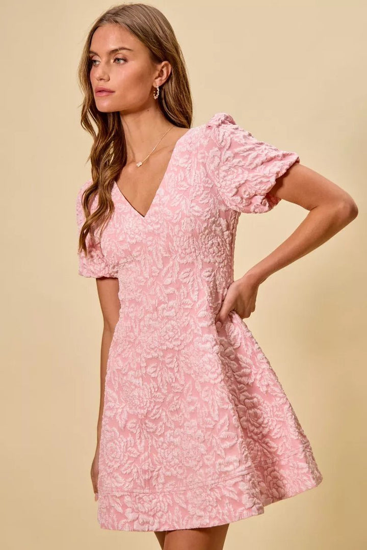 SO ME Floral Jacquard Fit And Flare Daily Mini Dress - Trendy Dress/Party Dress in BLUSH for Women | The802Gypsy