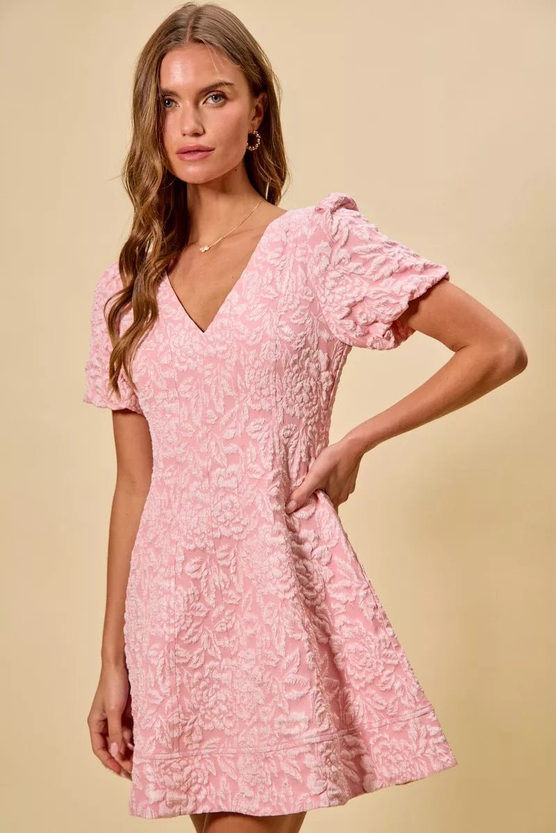 SO ME Floral Jacquard Fit And Flare Daily Mini Dress - Trendy Dress/Party Dress in BLUSH for Women | The802Gypsy