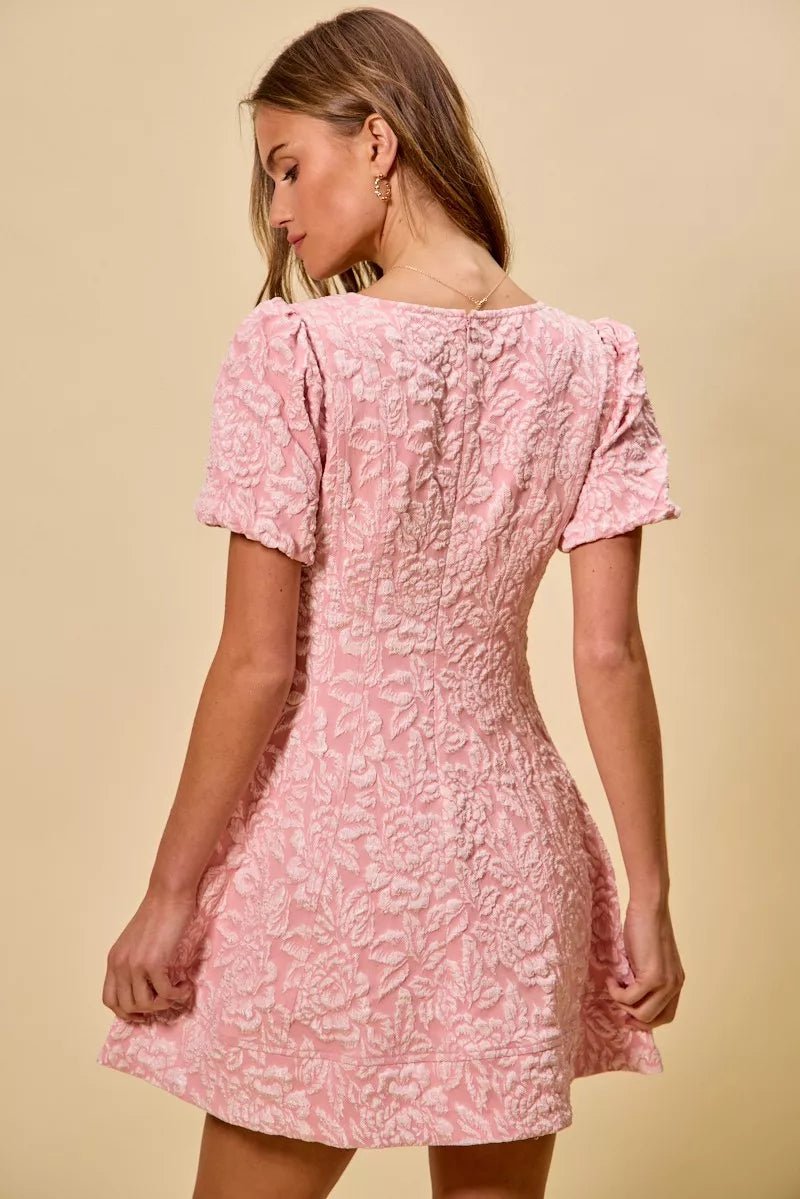 SO ME Floral Jacquard Fit And Flare Daily Mini Dress - Trendy Dress/Party Dress in BLUSH for Women | The802Gypsy