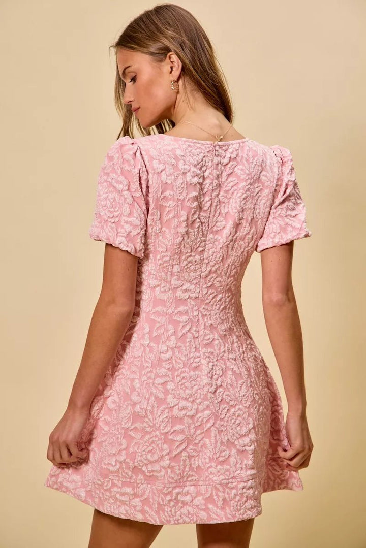 SO ME Floral Jacquard Fit And Flare Daily Mini Dress - Trendy Dress/Party Dress in BLUSH for Women | The802Gypsy