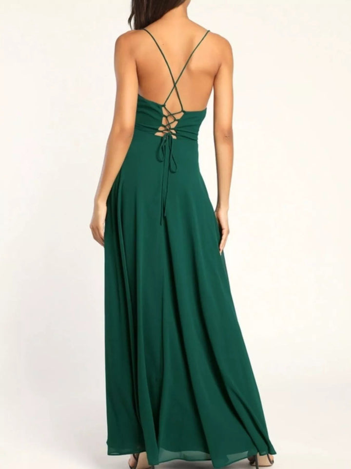 Slit Cowl Neck Lace - Up Back Maxi Dress - Trendy Dress/Party Dress in Green for Women | The802Gypsy