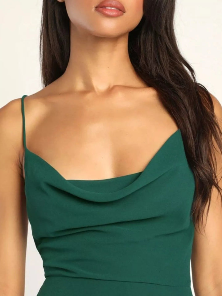 Slit Cowl Neck Lace - Up Back Maxi Dress - Trendy Dress/Party Dress in Green for Women | The802Gypsy