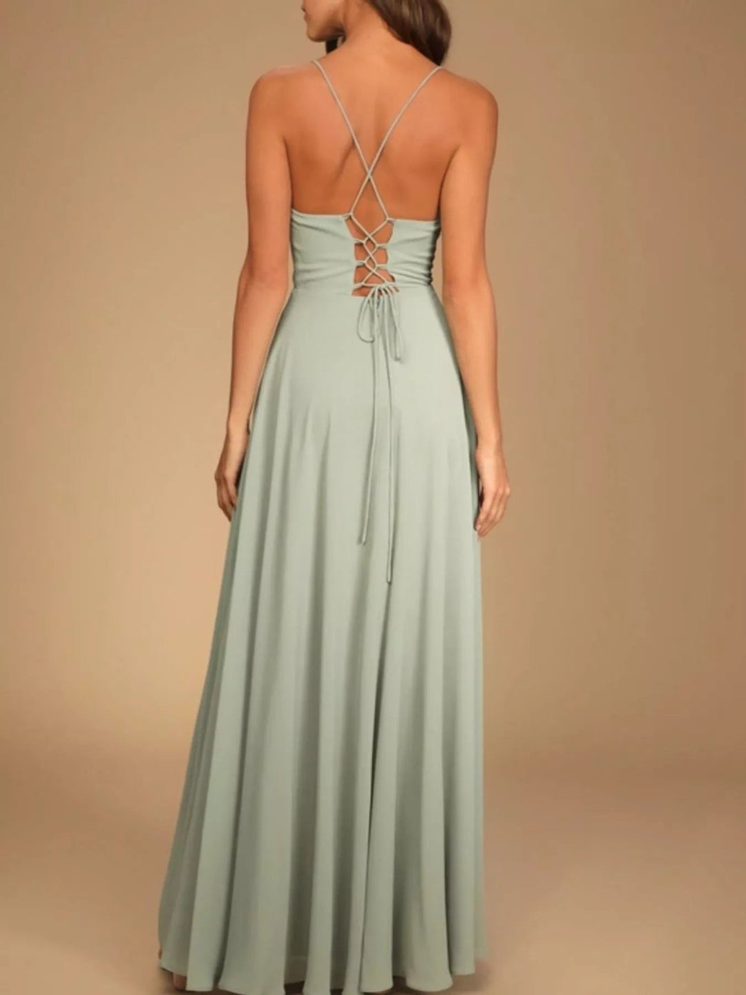 Slit Cowl Neck Lace - Up Back Maxi Dress - Trendy Dress/Party Dress in Light Green for Women | The802Gypsy
