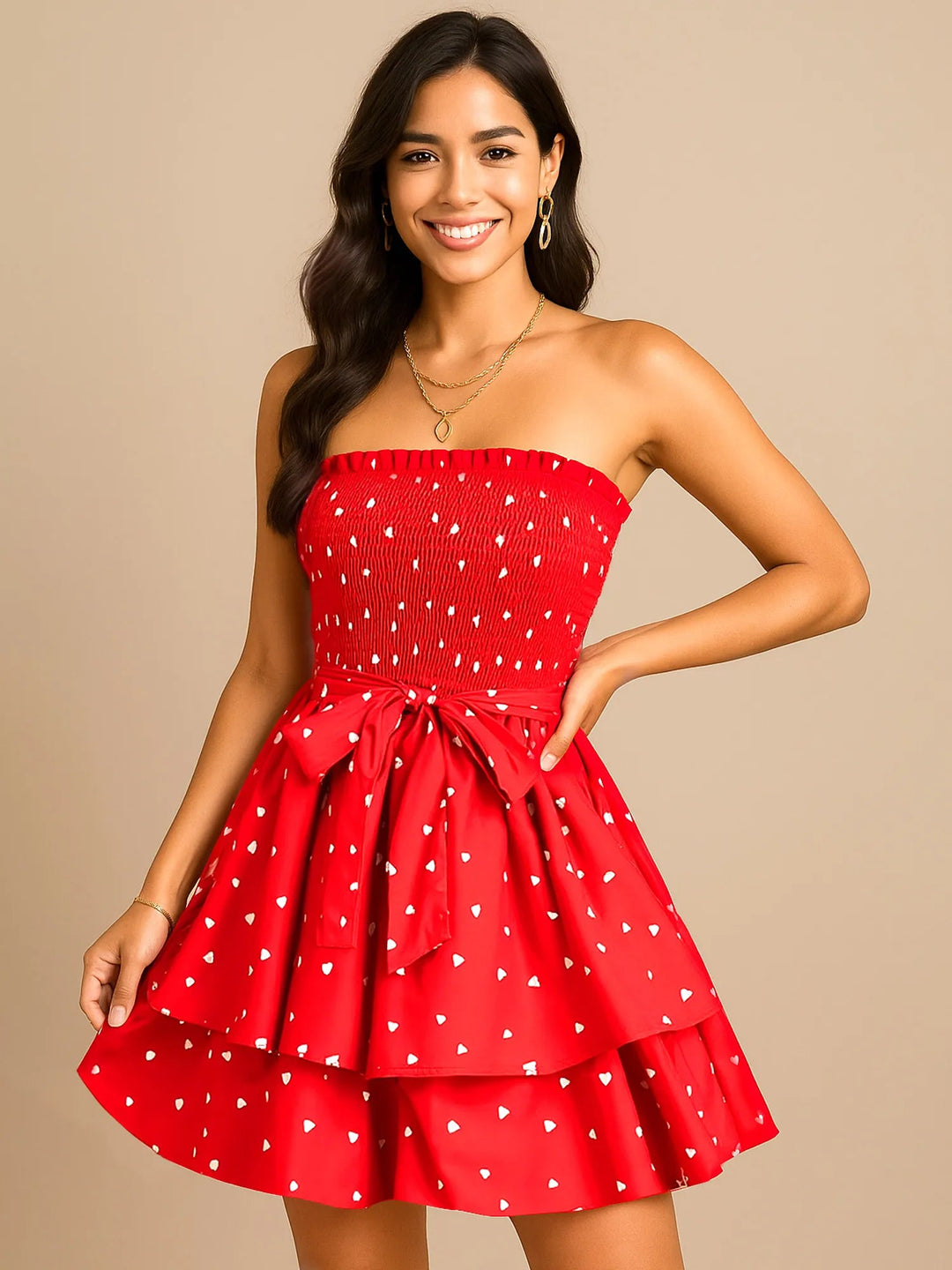 Strapless Smocked Heart Dress - Trendy Dress/Party Dress in Red for Women | The802Gypsy