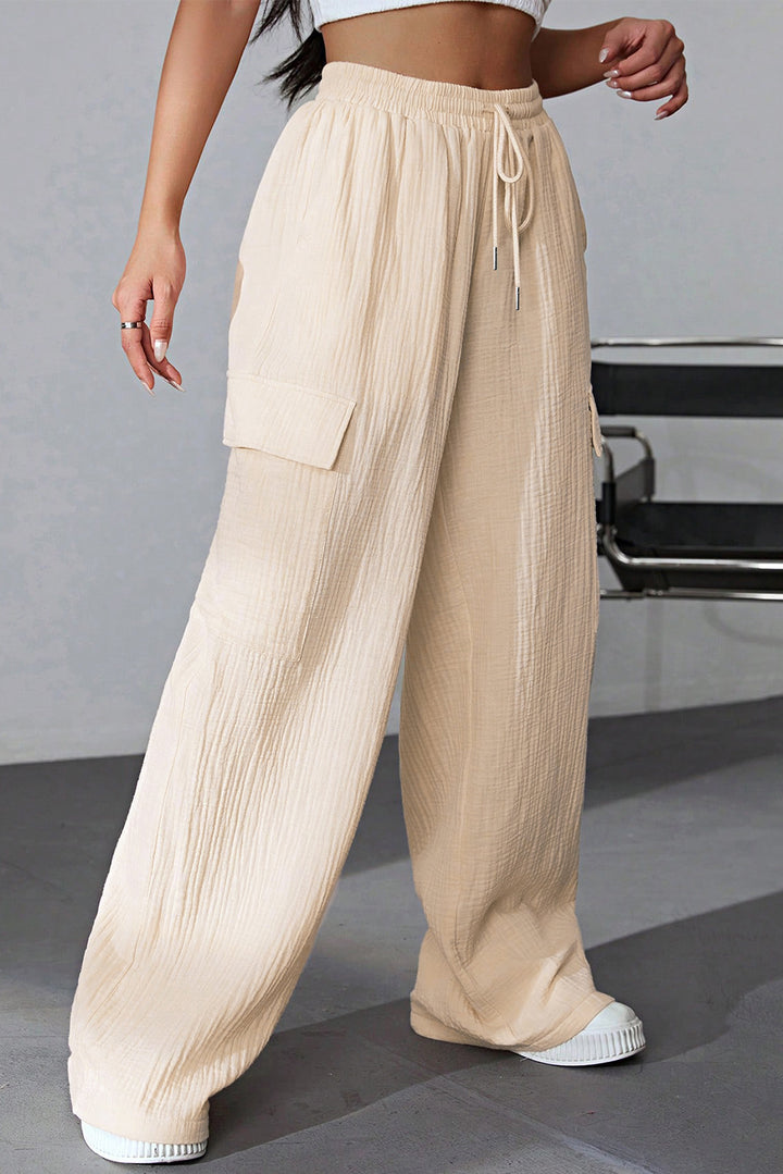 GYPSY-Cotton Drawstring Pocketed Wide Leg Pants