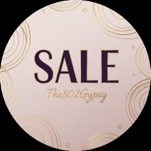Circular 'SALE' sign with 'The802Gypsy' branding on a beige background.