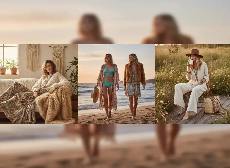 Collage of women in various settings with blurred faces.