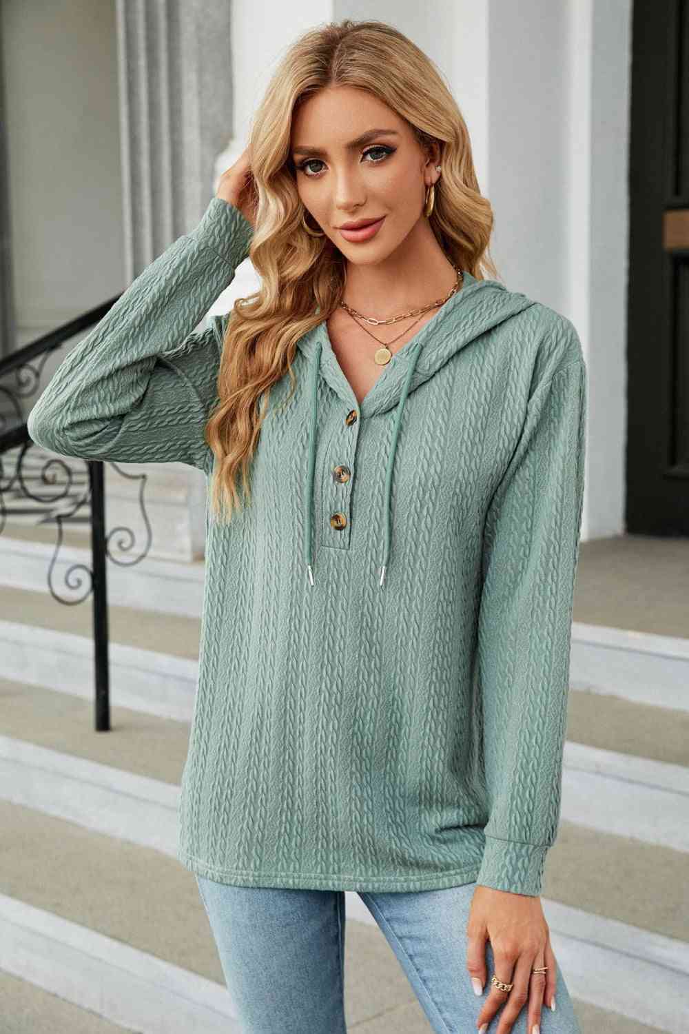 Trendsi hoodie Air Force Blue / S Gypsy Lande Cable-Knit Long Sleeve Hoodie