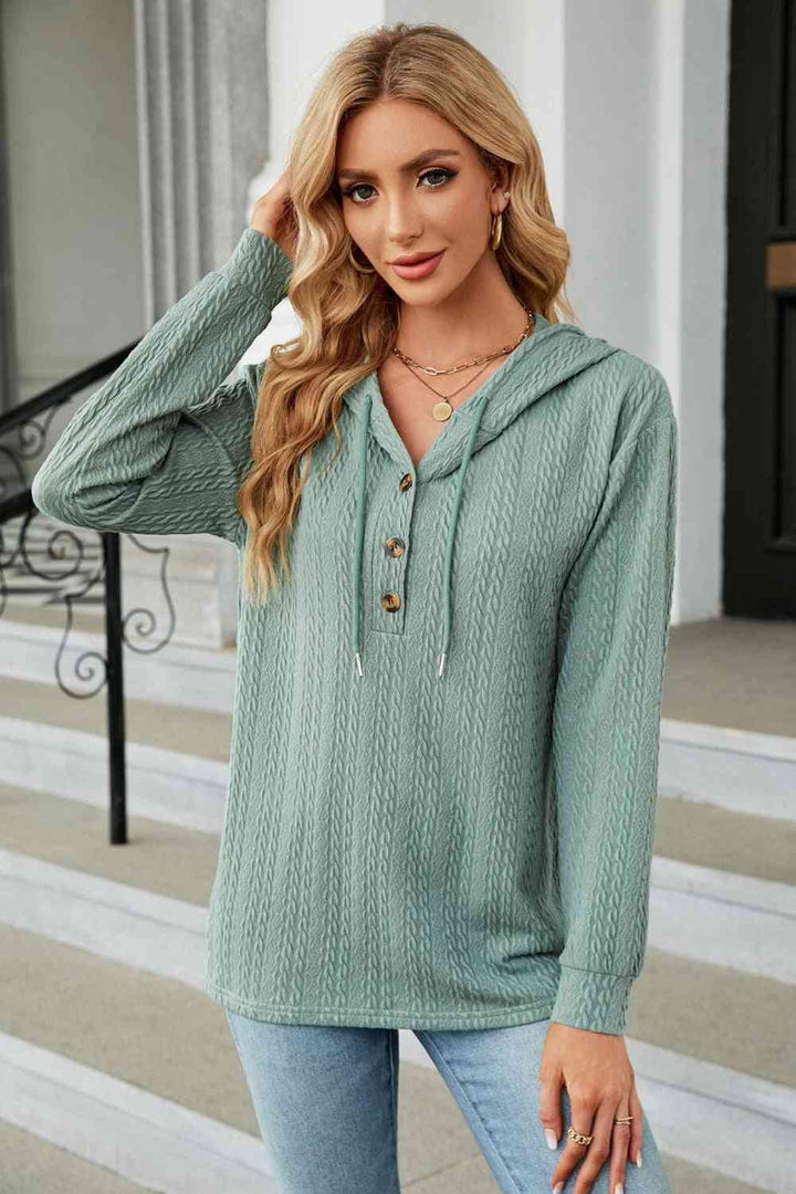 Trendsi hoodie Air Force Blue / S Gypsy Lande Cable-Knit Long Sleeve Hoodie