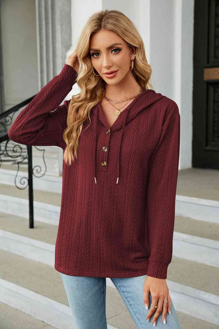 Trendsi hoodie Wine / S Gypsy Lande Cable-Knit Long Sleeve Hoodie