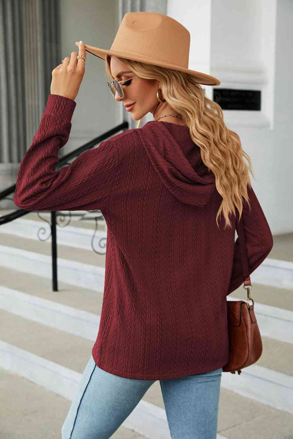 Trendsi hoodie Gypsy Lande Cable-Knit Long Sleeve Hoodie