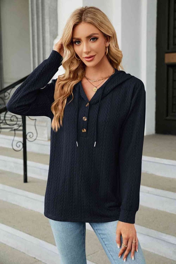 Trendsi hoodie Dark Navy / S Gypsy Lande Cable-Knit Long Sleeve Hoodie