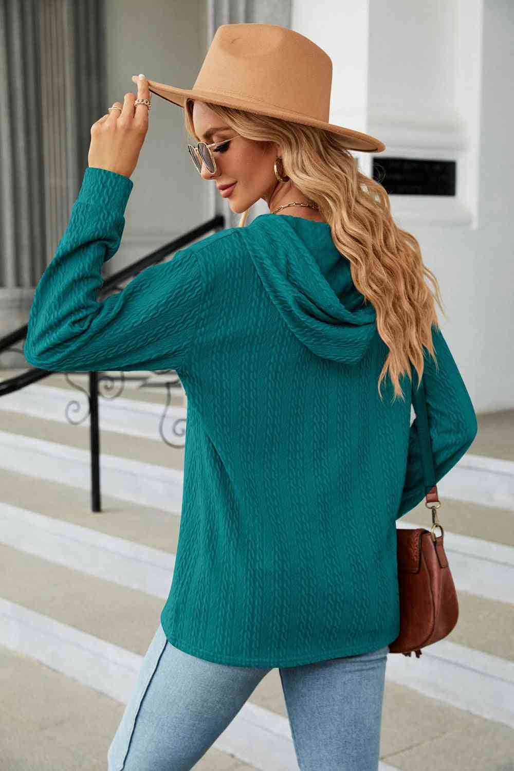 Trendsi hoodie Gypsy Lande Cable-Knit Long Sleeve Hoodie
