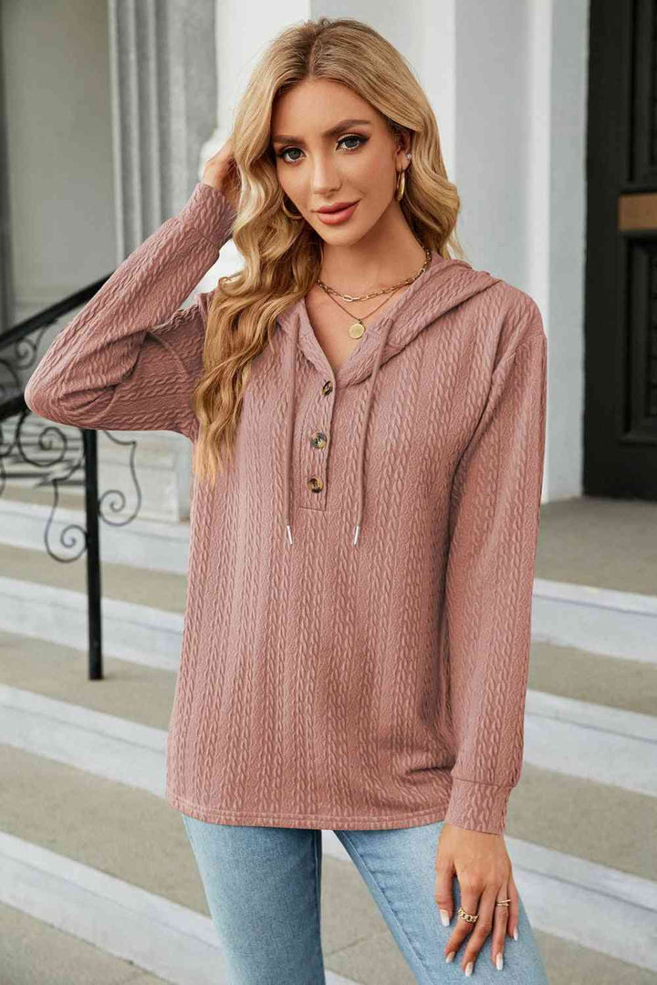 Trendsi hoodie Dusty Pink / S Gypsy Lande Cable-Knit Long Sleeve Hoodie