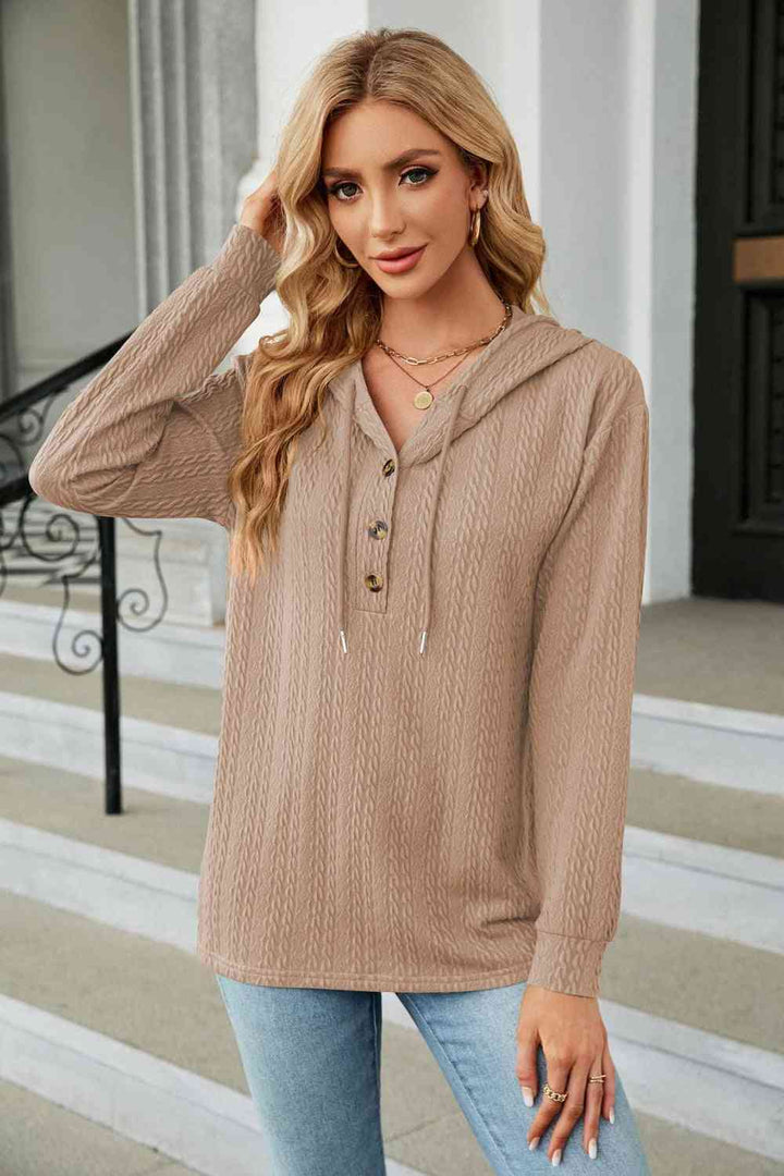 Trendsi hoodie Tan / S Gypsy Lande Cable-Knit Long Sleeve Hoodie