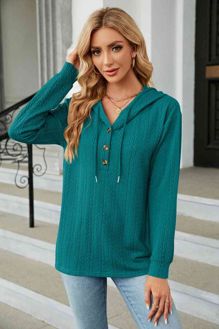 Trendsi hoodie Deep Teal / S Gypsy Lande Cable-Knit Long Sleeve Hoodie