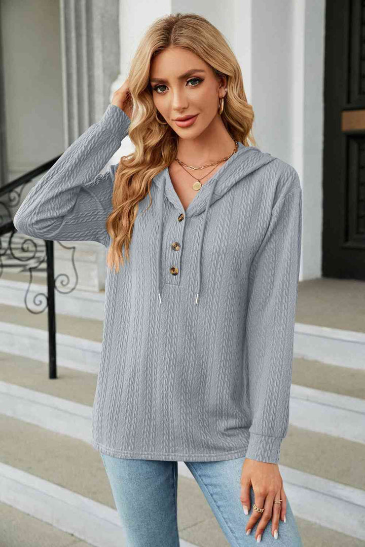 Trendsi hoodie Cloudy Blue / S Gypsy Lande Cable-Knit Long Sleeve Hoodie
