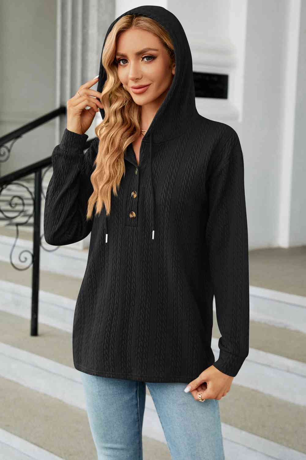 Trendsi hoodie Gypsy Lande Cable-Knit Long Sleeve Hoodie