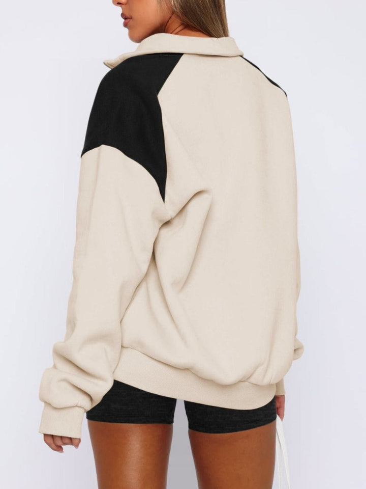 The802Gypsy Tops/Sweatshirts & Hoodies GYPSY-Contrast Quarter Zip Long Sleeve Sweatshirt