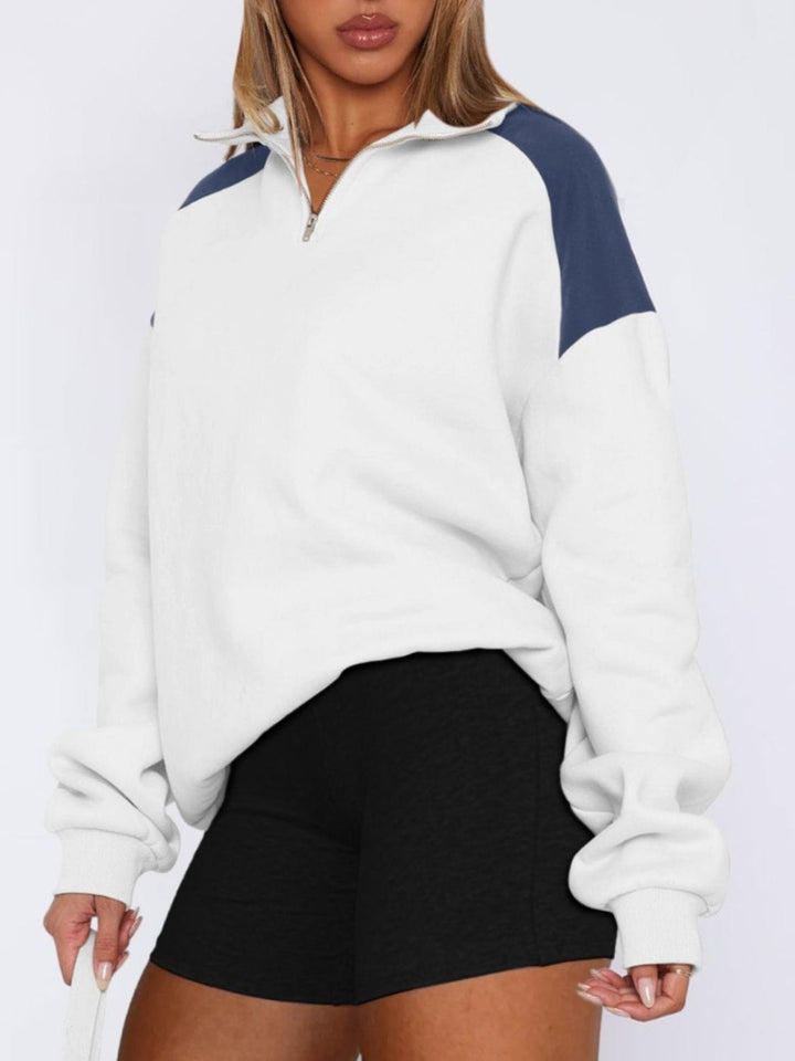 The802Gypsy Tops/Sweatshirts & Hoodies GYPSY-Contrast Quarter Zip Long Sleeve Sweatshirt