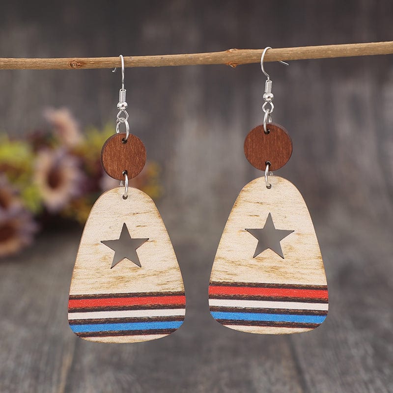 The802Gypsy Accessories Multicolor / One Size GYPSY-Cutout Star & Stripes Wooden Dangle Earrings