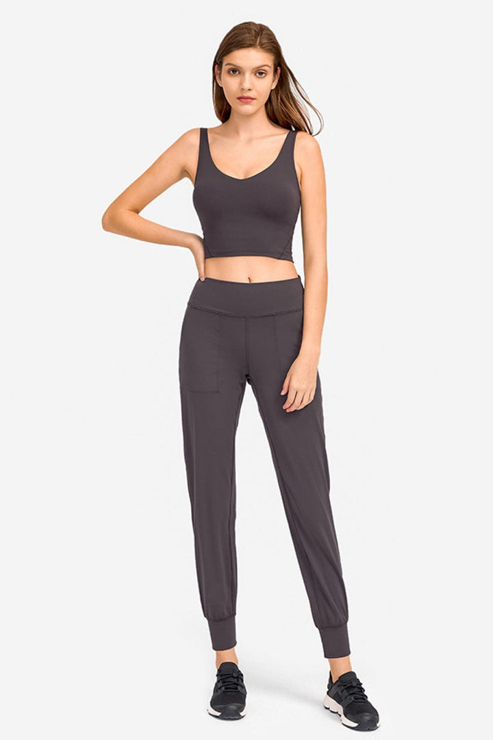The802Gypsy Activewear/tops Dark Gray / 4 GYPSY-Deep V-Neck Crop Sports Top