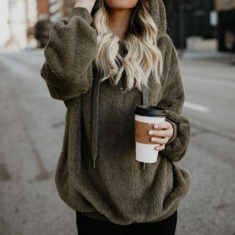 Trendsi hoodie Black Forest / S Gypsy Fire Drawstring Teddy Hoodie