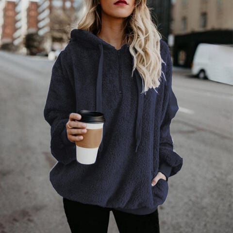 Trendsi hoodie Navy / S Gypsy Fire Drawstring Teddy Hoodie