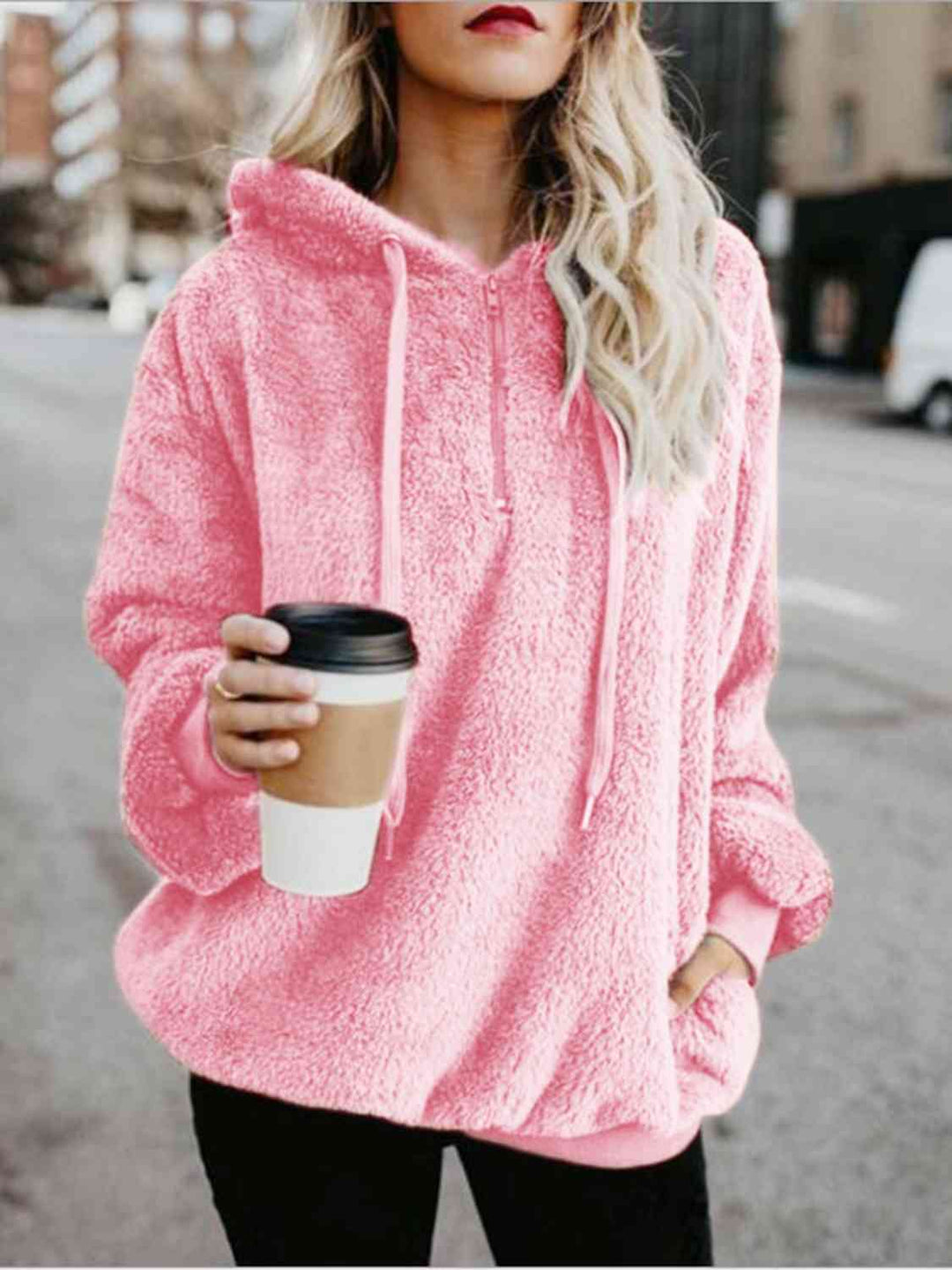 Trendsi hoodie Blush Pink / S Gypsy Fire Drawstring Teddy Hoodie
