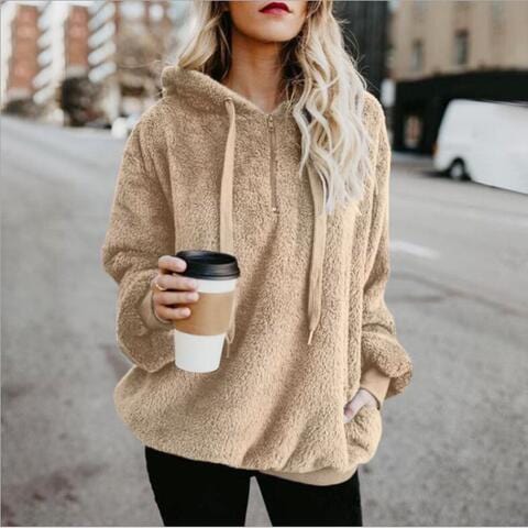 Trendsi hoodie Beige / S Gypsy Fire Drawstring Teddy Hoodie