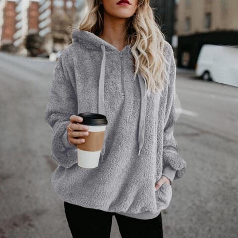 Trendsi hoodie Light Gray / S Gypsy Fire Drawstring Teddy Hoodie