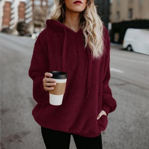Trendsi hoodie Wine / S Gypsy Fire Drawstring Teddy Hoodie