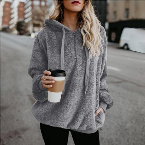 Trendsi hoodie Charcoal / S Gypsy Fire Drawstring Teddy Hoodie