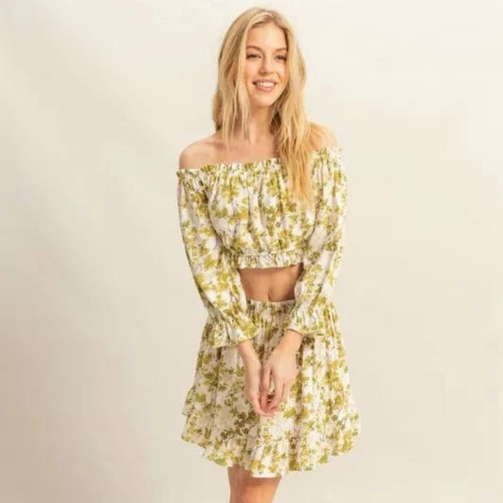 Yellow - Green Two Piece Sets/Skirts Sets with M