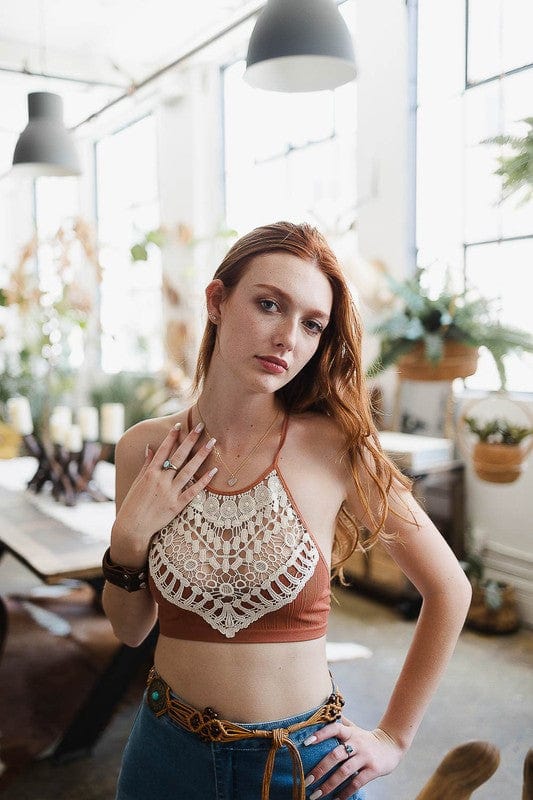 The802Gypsy clothing/underwear & socks/Bras Rust Orange / XS/S ❤️GYPSY FOX-Leto Accessories-Crochet Lace High Neck Bralette Tank