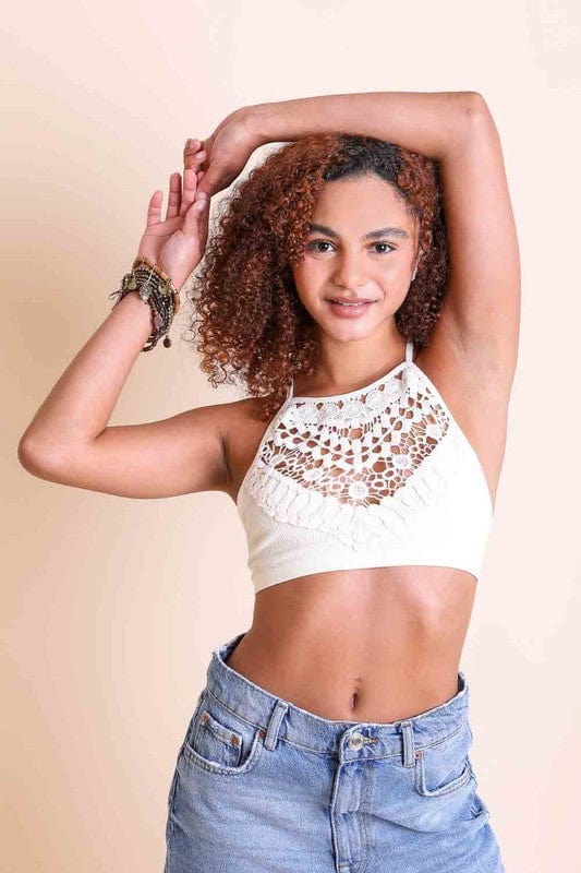 The802Gypsy clothing/underwear & socks/Bras Ivory / XS/S ❤️GYPSY FOX-Leto Accessories-Crochet Lace High Neck Bralette Tank