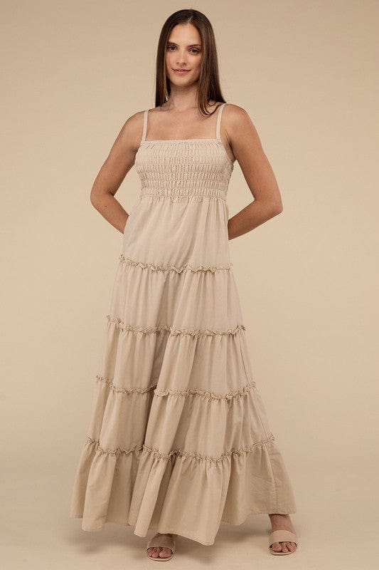 The802Gypsy-GYPSYFOX Dresses/Casual BEIGE / S ❤️GYPSY FOX - Tiered Cami Maxi Dress by ZENANA