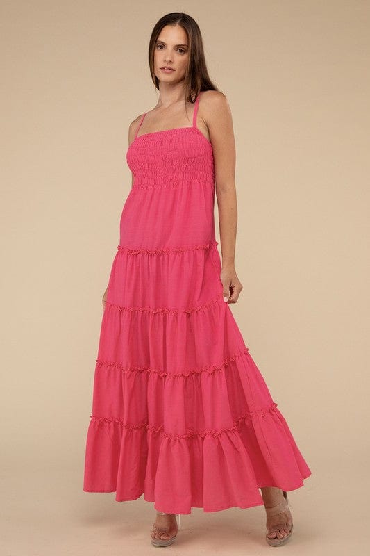 The802Gypsy-GYPSYFOX Dresses/Casual FUCHSIA / S ❤️GYPSY FOX - Tiered Cami Maxi Dress by ZENANA