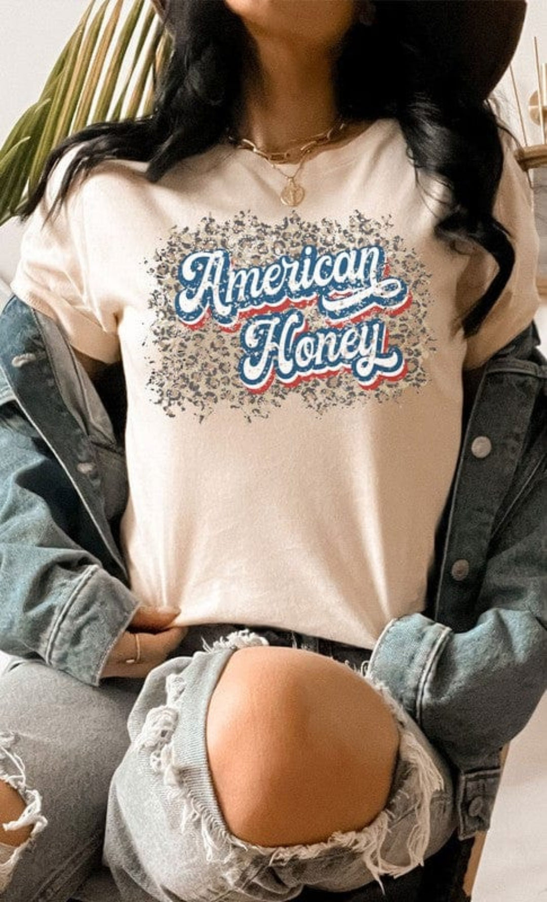 Kissed Apparel shirts and tops Cream / XXL ❤️GYPSY FOX-Vintage American Honey Leopard Plus Graphic Tee